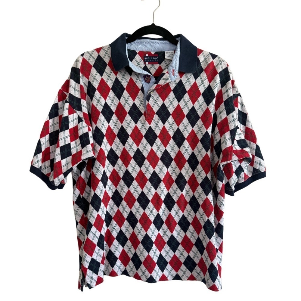Vintage Y2K Bugle Boy Preppy Academia Argyle Cotton Polo Size Large
